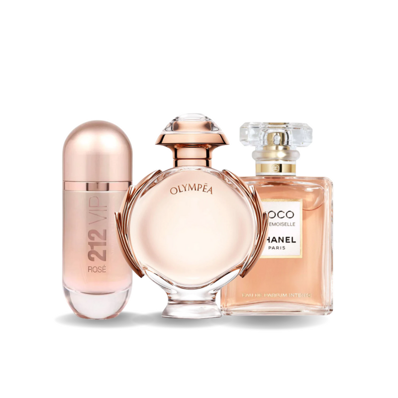 Zestaw 3 perfum | Carolina Herrera 212 VIP ROSÉ, Paco Rabanne OLYMPÉA i Chanel COCO MADEMOISELLE