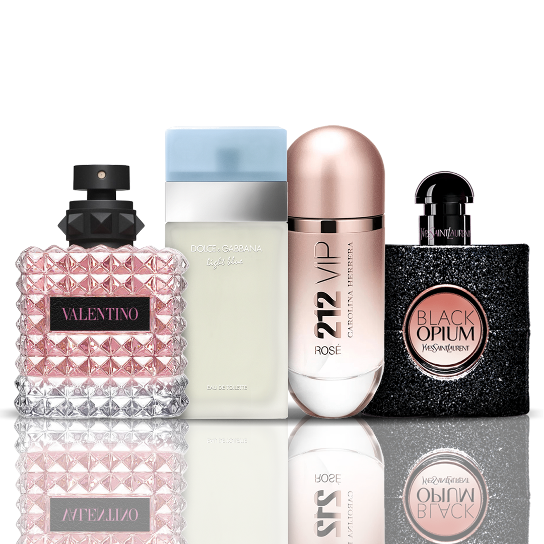 Zestaw 4 perfum | Valentino + Light Blue + 212 VIP Rose + Black Opium 100 ml