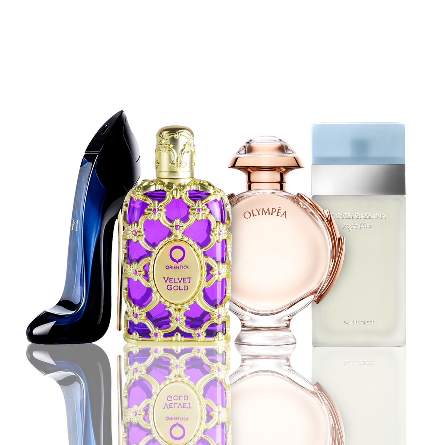 Zestaw 4 perfum | Light Blue + Orientica Velvet Gold + Good Girl + Olympea 100 ml