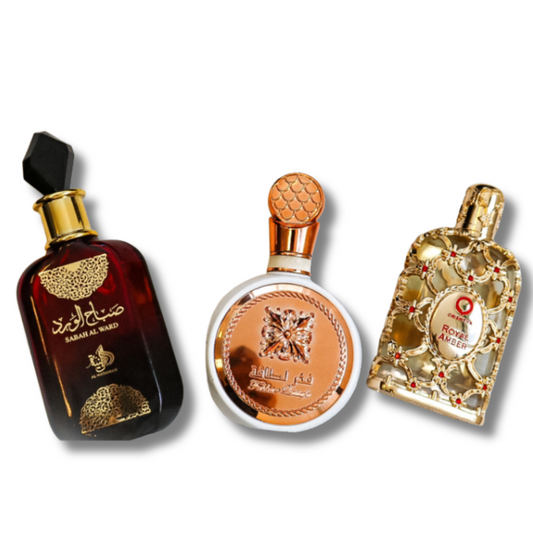 Zestaw 3 perfum: Sabah Al Ward 100 ml, Fakhar 100 ml, Royal Amber 100 ml