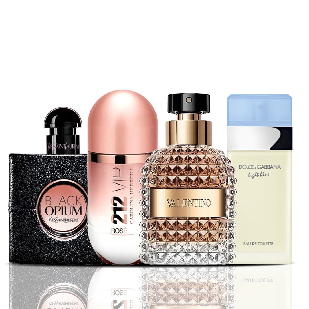 Zestaw 4 perfum | Black Opium + 212 VIP Rose + Valentino + Dolce & Gabbana Light Blue 100 ml